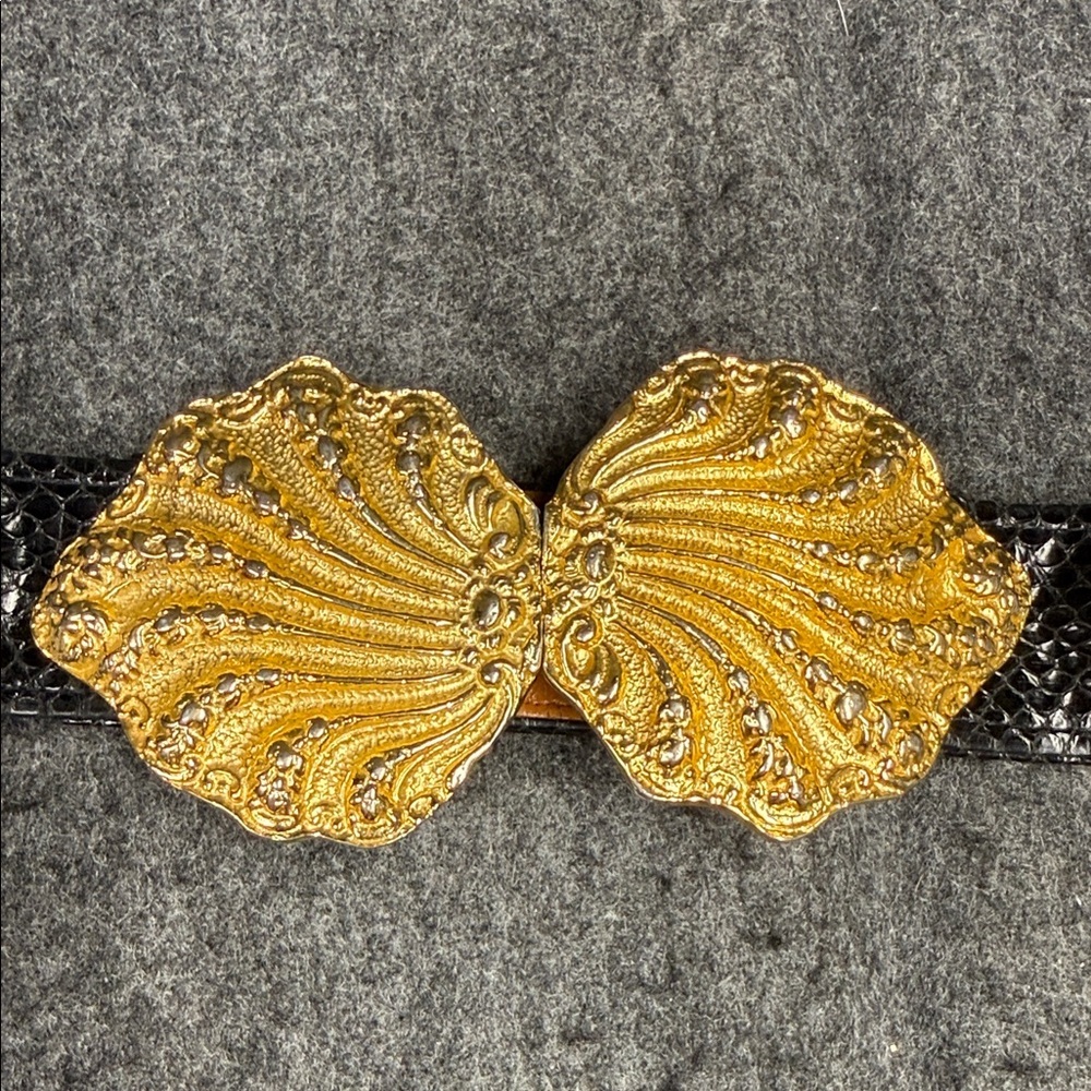 Alexis Kirk Snakeskin Elegant Black and Gold Textured Belt VINTAGE - Picture 4 of 10